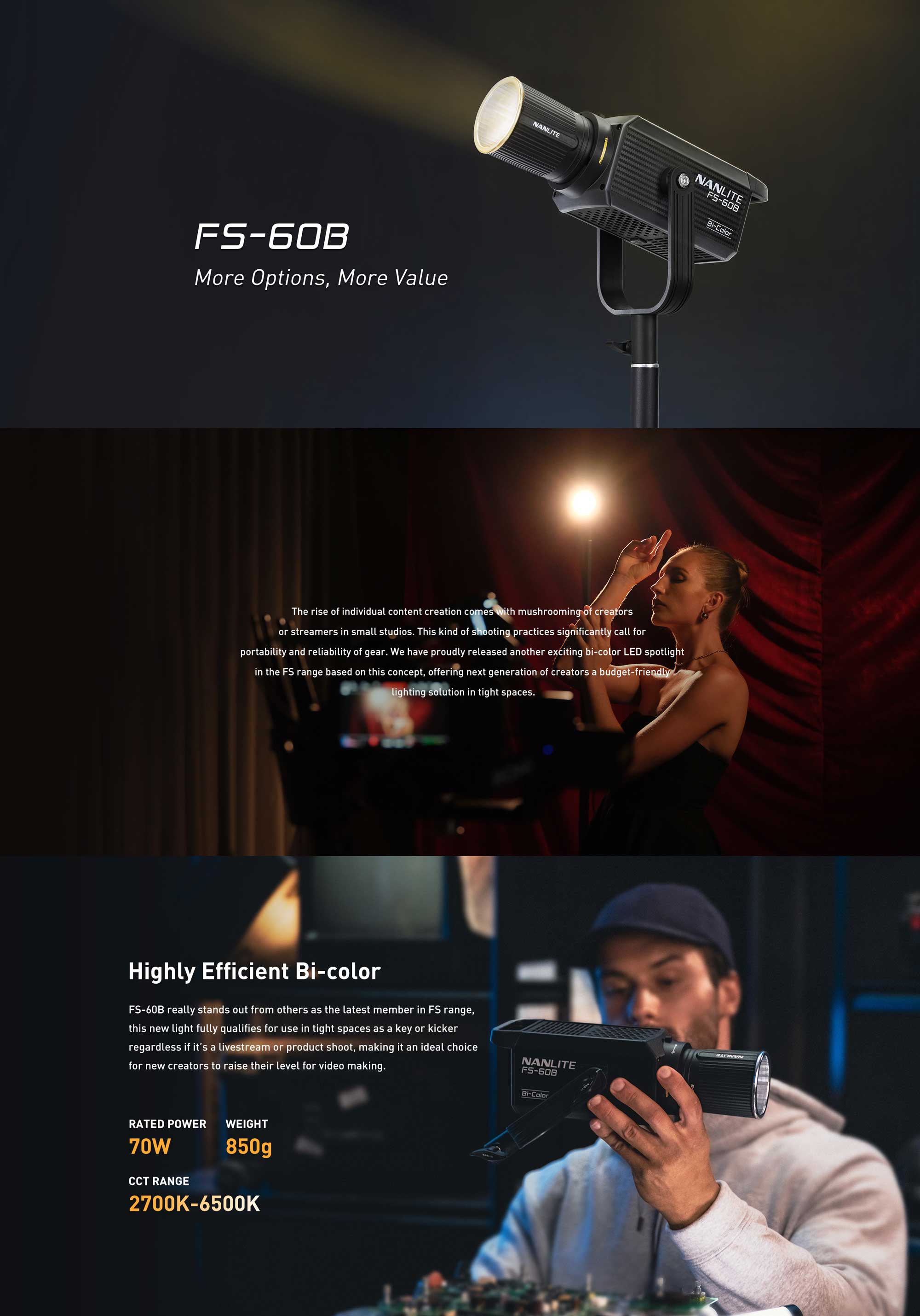 Nanlite FS-60B Bi-Color LED Spot Light (FS60B)