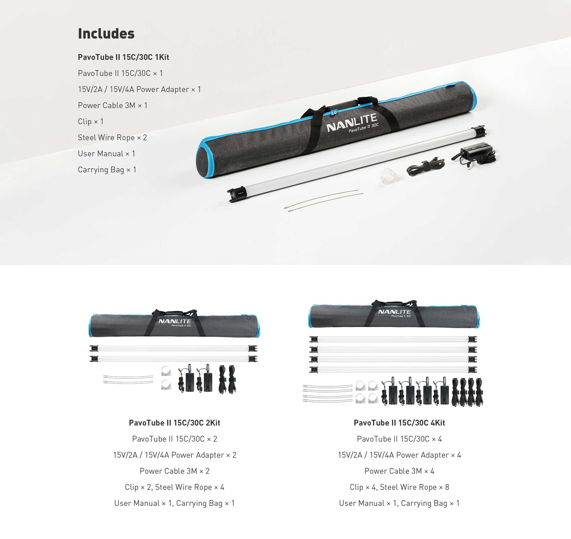 Cвітлодіодна трубка Nanlite PavoTube II 30C RGB LED Tube Light 4 KIT (PT30C4KIT)