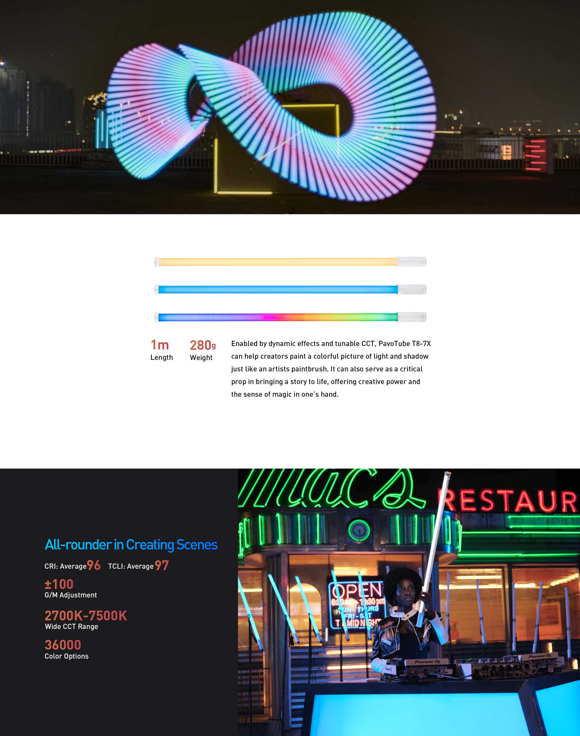 Cвітлодіодна трубка Nanlite PavoTube T8-7X RGB LED Pixel Tube Light 1KIT (PTT87X)