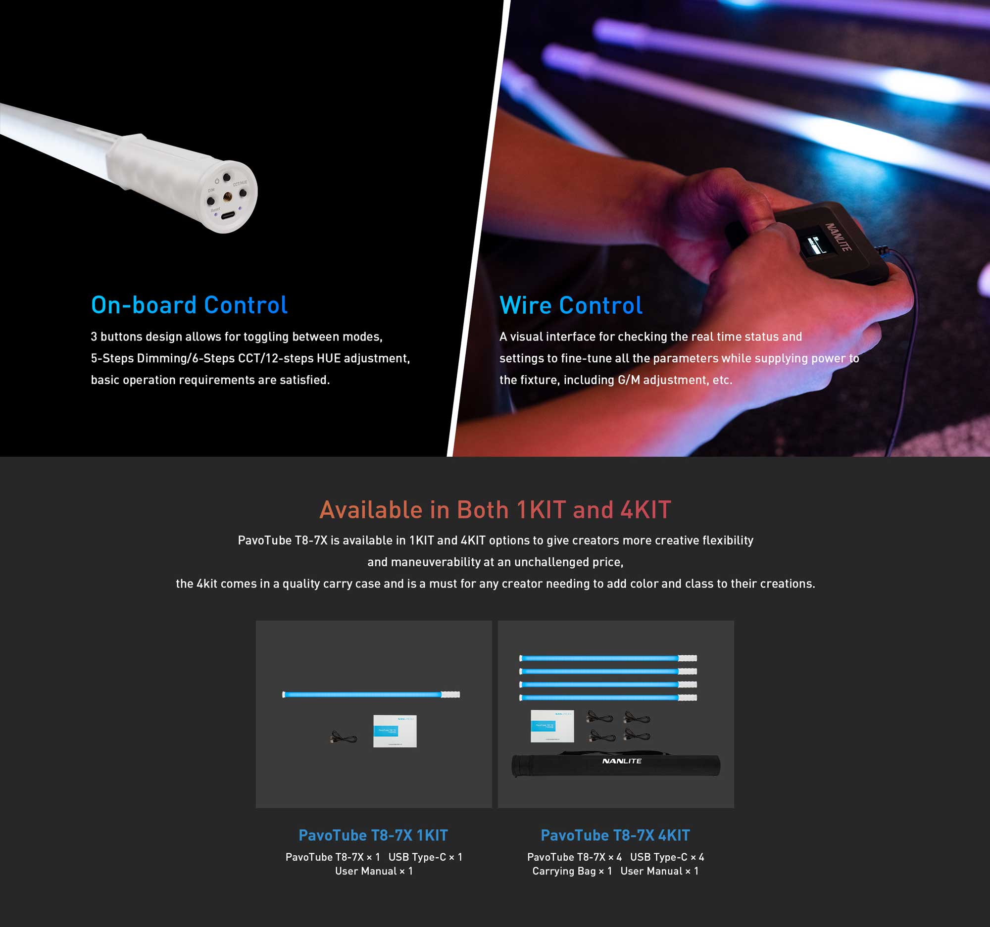 Cвітлодіодна трубка Nanlite PavoTube T8-7X RGB LED Pixel Tube Light 1KIT (PTT87X)