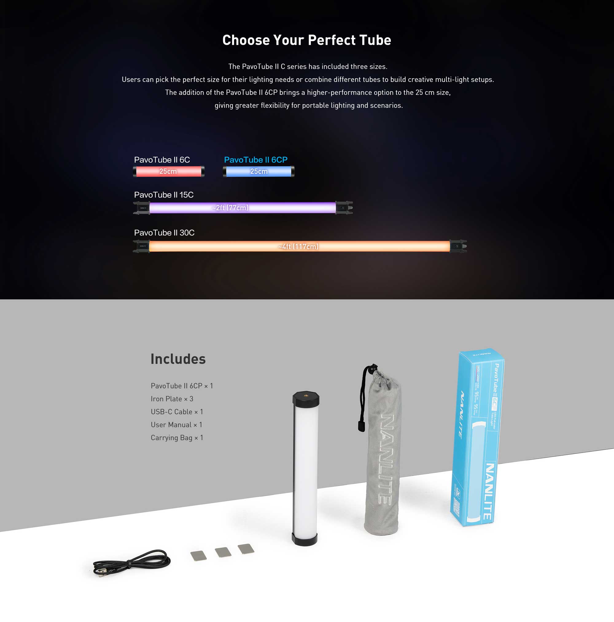 Cвітлодіодна трубка Nanlite PavoTube II 6CP RGB LED Tube Light (25,4 cm) (PT6CP)
