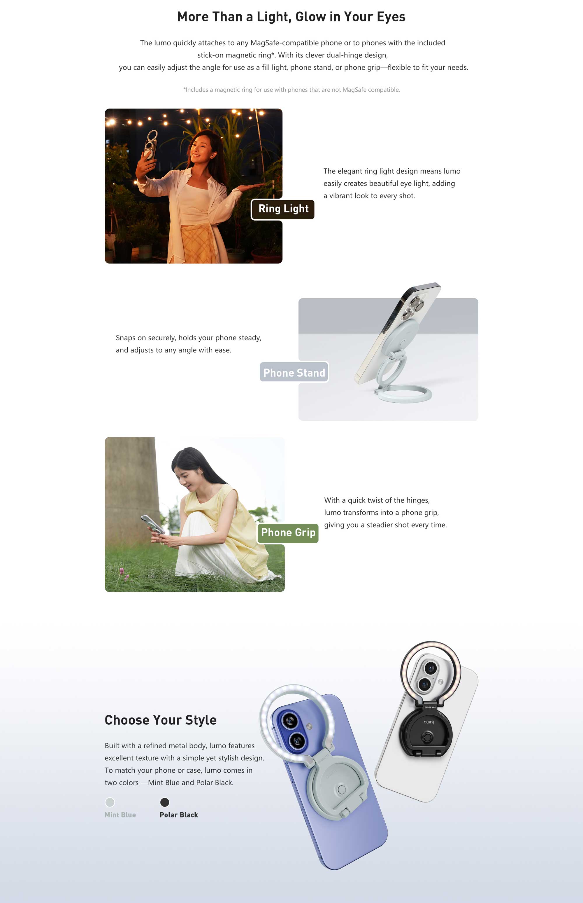 Світлодіодна кільцева лампа Nanlite Lumo Bi-Color LED Ring Light (Mint Blue) (LUMO-MINTBLUE)