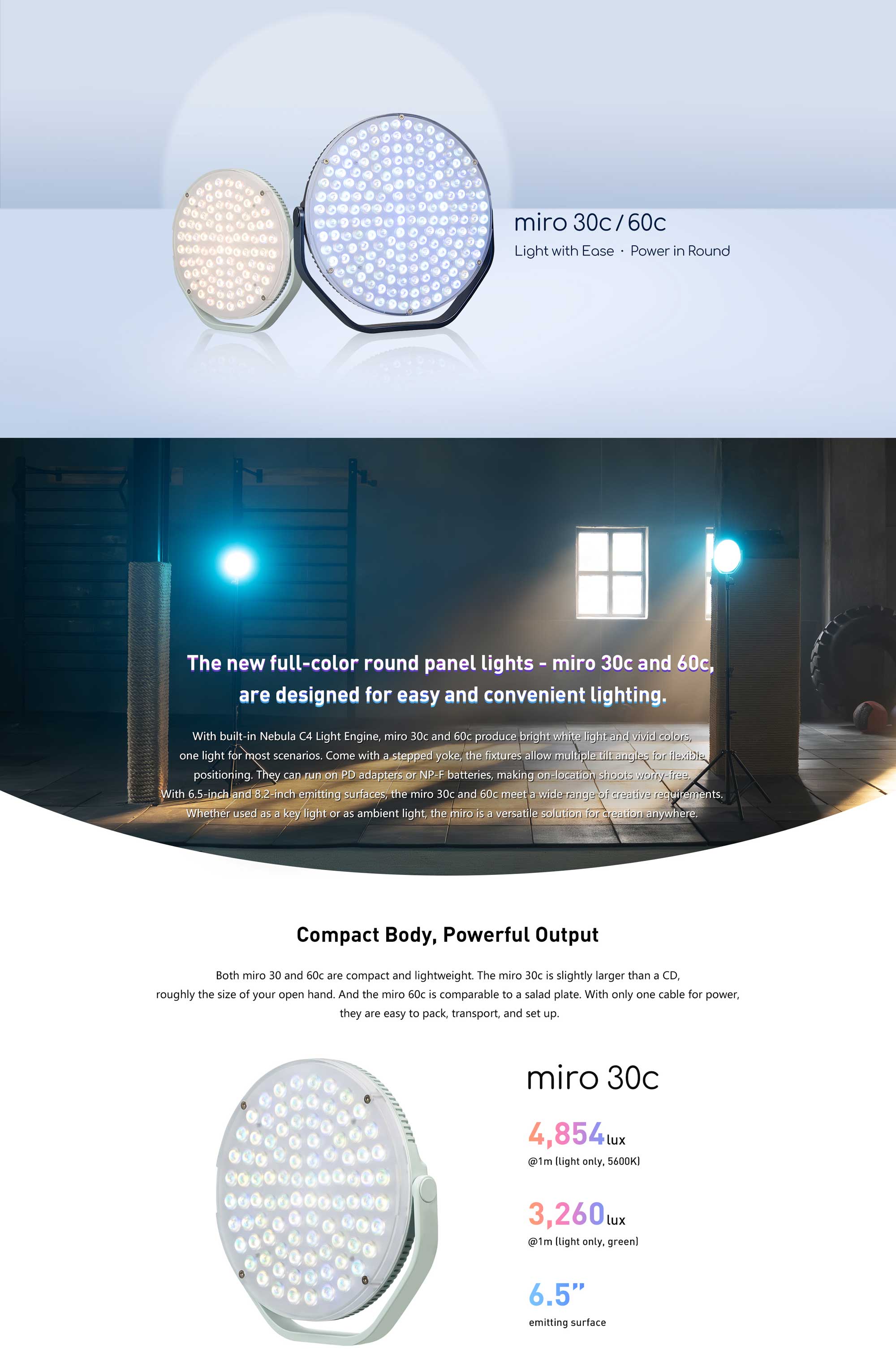 Студійне освітлення Nanlite miro 30c RGB Round LED Light Panel (Mint Blue) (MIRO-30C-MINTBLUE)