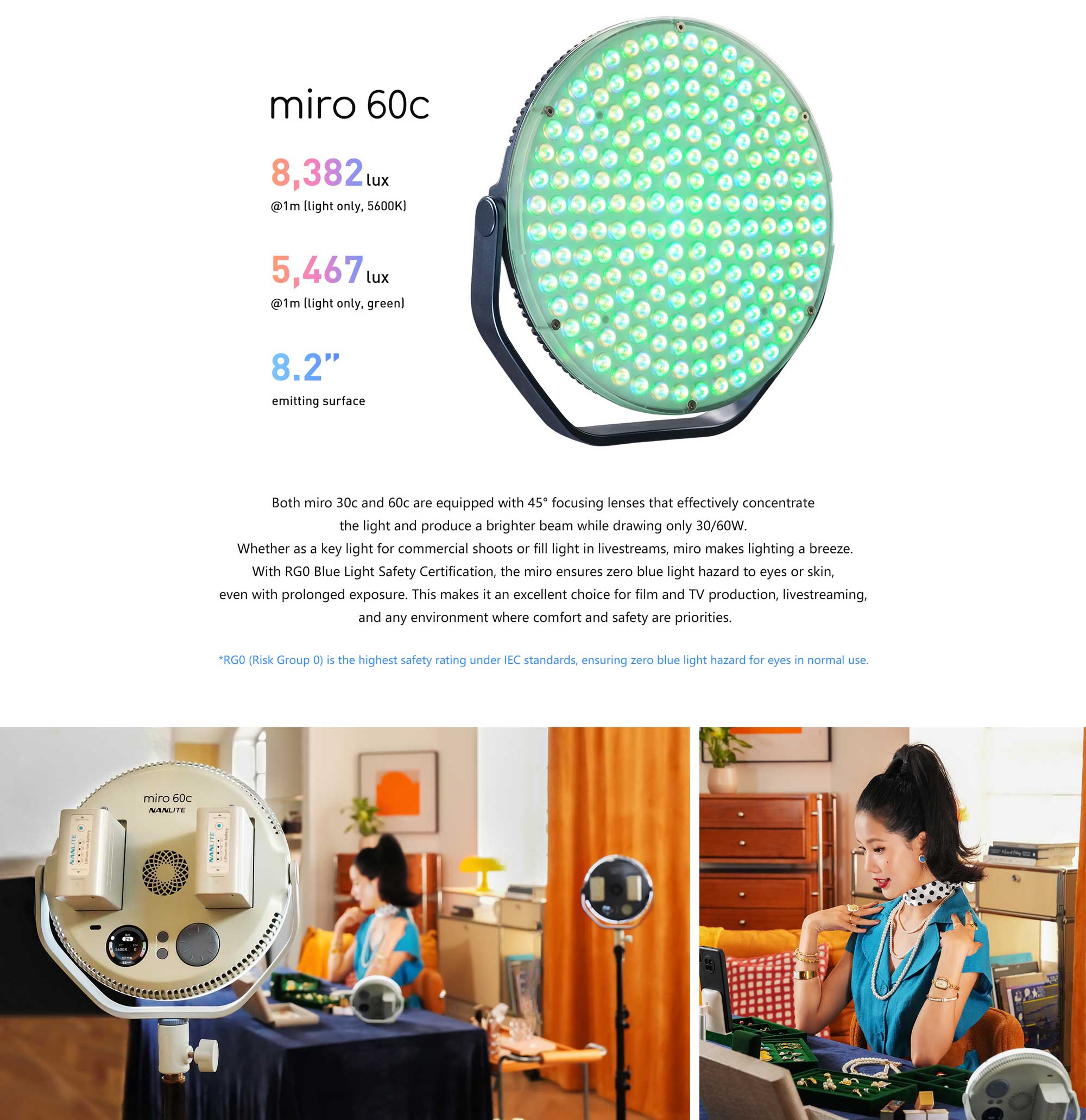 Студійне освітлення Nanlite miro 30c RGB Round LED Light Panel (Mint Blue) (MIRO-30C-MINTBLUE)