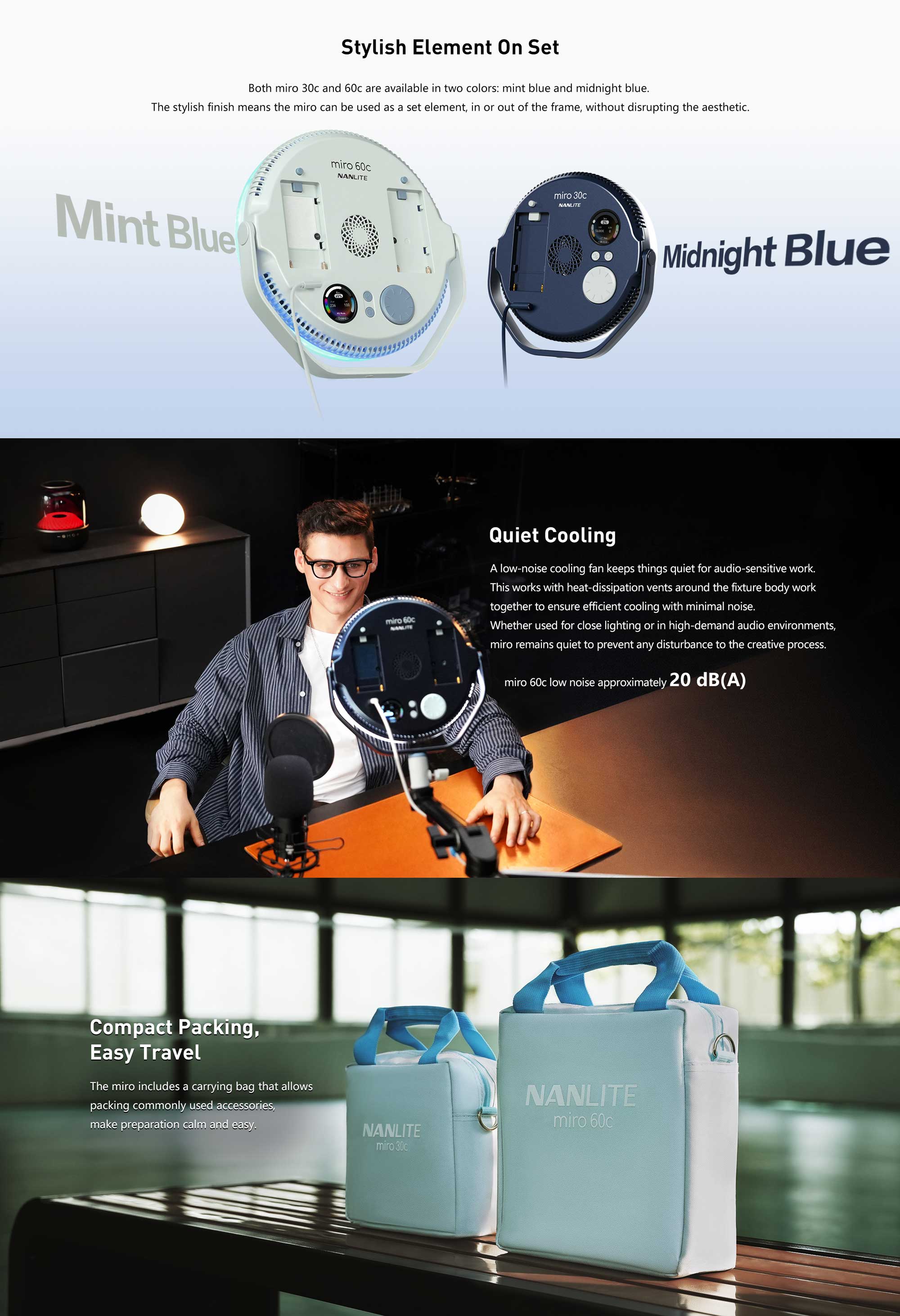 Студійне освітлення Nanlite miro 30c RGB Round LED Light Panel (Mint Blue) (MIRO-30C-MINTBLUE)